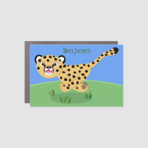 Cute baby cheetah running cartoon illustration car magnet