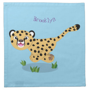 Cute baby cheetah running cartoon illustration cloth napkin