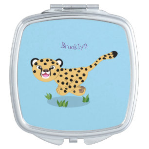 Cute baby cheetah running cartoon illustration compact mirror