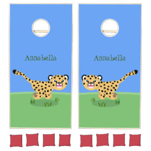 Cute baby cheetah running cartoon illustration cornhole set