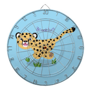 Cute baby cheetah running cartoon illustration dart board