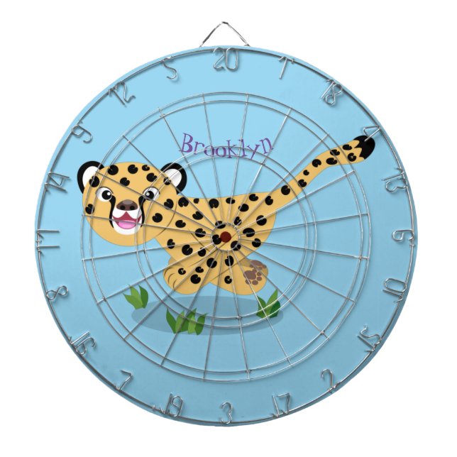 Cute baby cheetah running cartoon illustration dart board (Front)