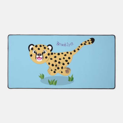 Cute baby cheetah running cartoon illustration desk mat