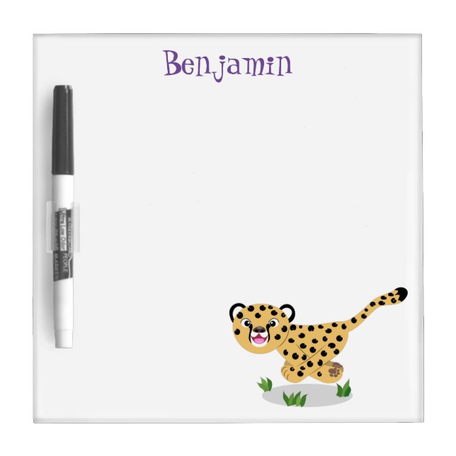 Cute baby cheetah running cartoon illustration dry erase board (Front)