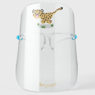 Cute baby cheetah running cartoon illustration face shield
