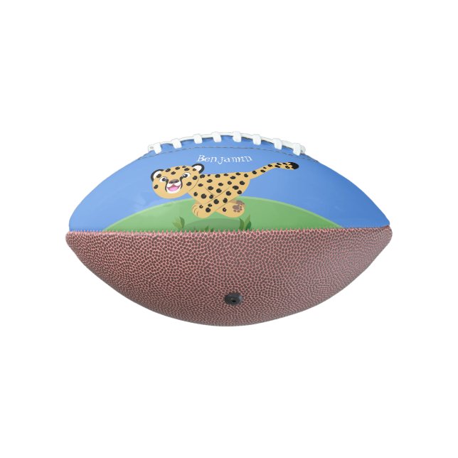 Cute baby cheetah running cartoon illustration football (Rotated 270)