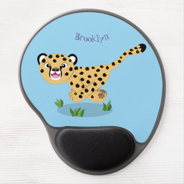 Cute baby cheetah running cartoon illustration gel mouse pad (Front)