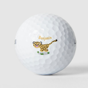 Cute baby cheetah running cartoon illustration golf balls