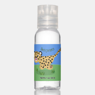 Cute baby cheetah running cartoon illustration hand sanitizer