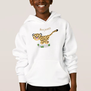 Cute baby cheetah running cartoon illustration hoodie