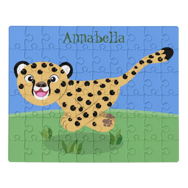 Cute baby cheetah running cartoon illustration jigsaw puzzle (Puzzle Horizontal)