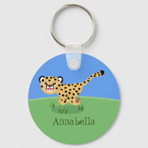 Cute baby cheetah running cartoon illustration keychain