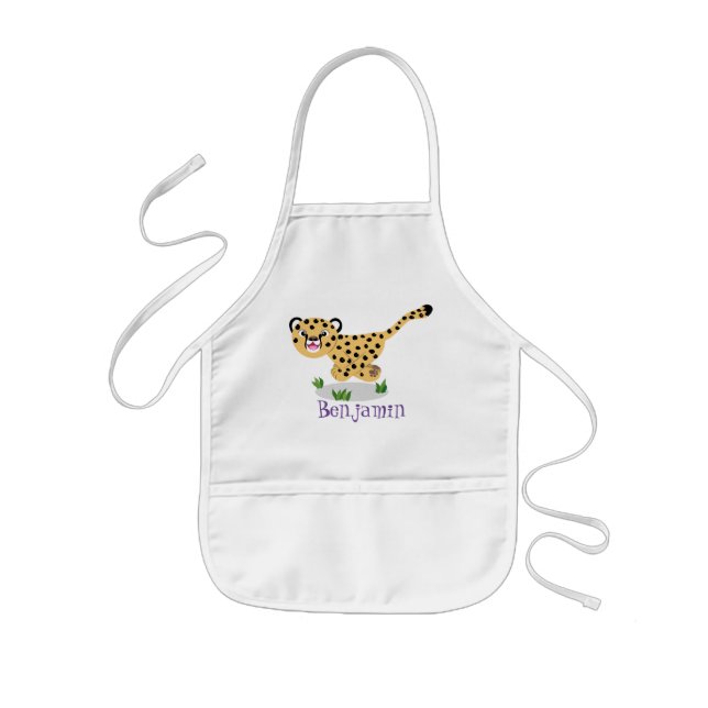 Cute baby cheetah running cartoon illustration kids' apron (Front)