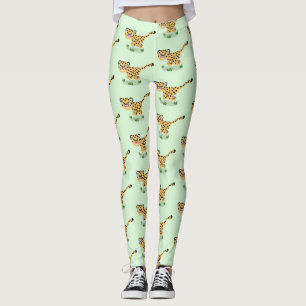 Cute baby cheetah running cartoon illustration leggings