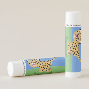 Cute baby cheetah running cartoon illustration lip balm