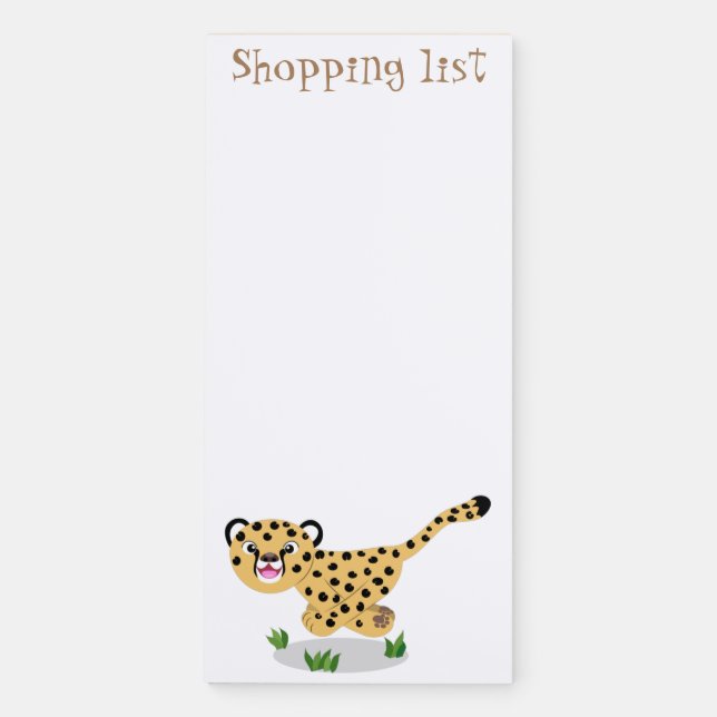 Cute baby cheetah running cartoon illustration magnetic notepad (Front)