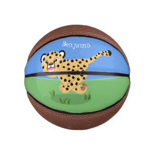 Cute baby cheetah running cartoon illustration mini basketball