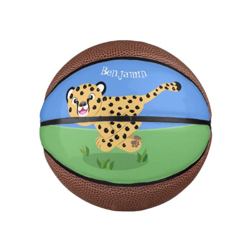 Cute baby cheetah running cartoon illustration mini basketball