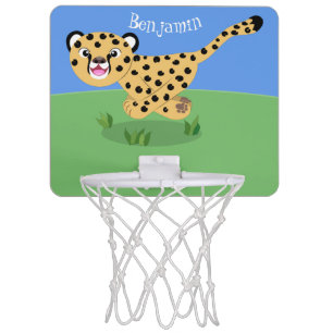Cute baby cheetah running cartoon illustration mini basketball hoop