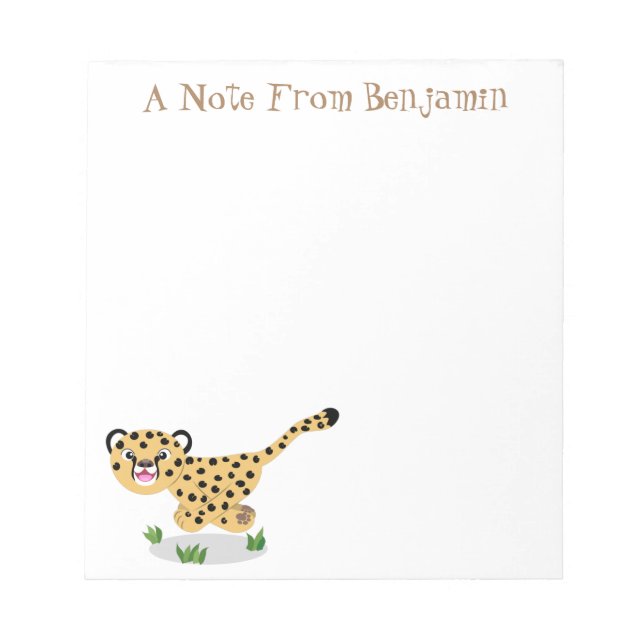 Cute baby cheetah running cartoon illustration notepad (Front)