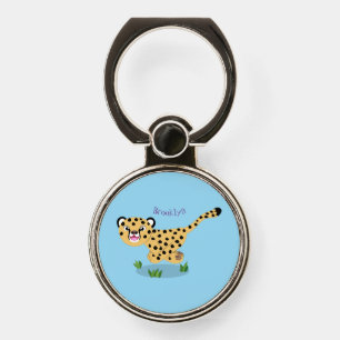 Cute baby cheetah running cartoon illustration phone ring stand
