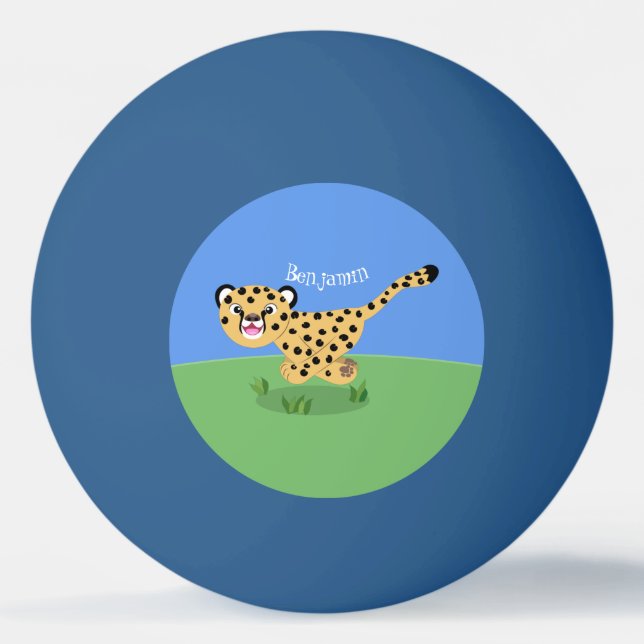 Cute baby cheetah running cartoon illustration ping pong ball (Front)