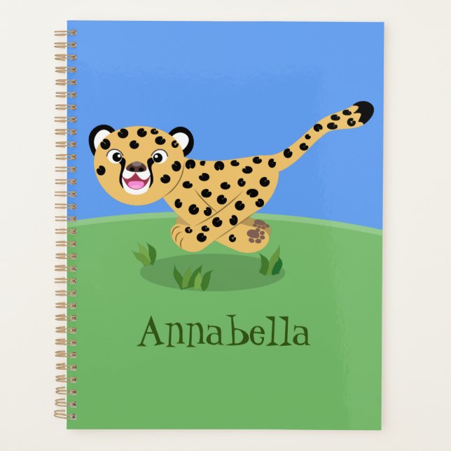 Cute baby cheetah running cartoon illustration planner (Front)