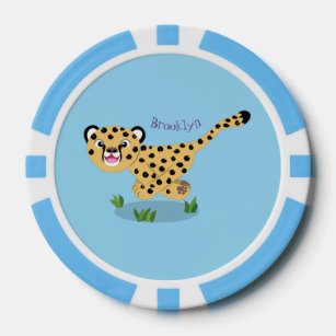 Cute baby cheetah running cartoon illustration poker chips