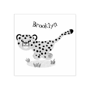 Cute baby cheetah running cartoon illustration  rubber stamp