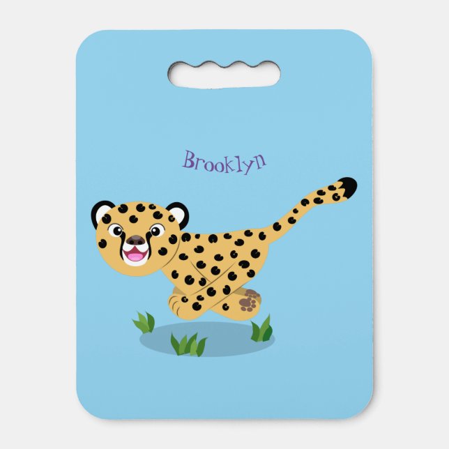 Cute baby cheetah running cartoon illustration seat cushion (Front Vertical)