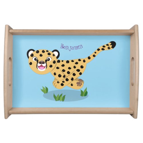 Cute baby cheetah running cartoon illustration serving tray