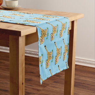 Cute baby cheetah running cartoon illustration short table runner