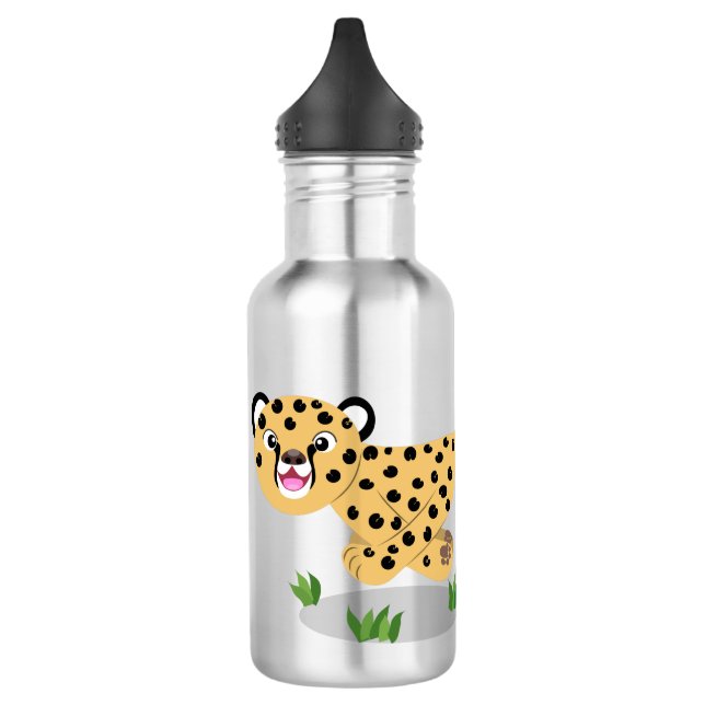 Cute baby cheetah running cartoon illustration stainless steel water bottle (Left)