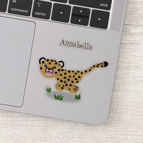 Cute baby cheetah running cartoon illustration sticker