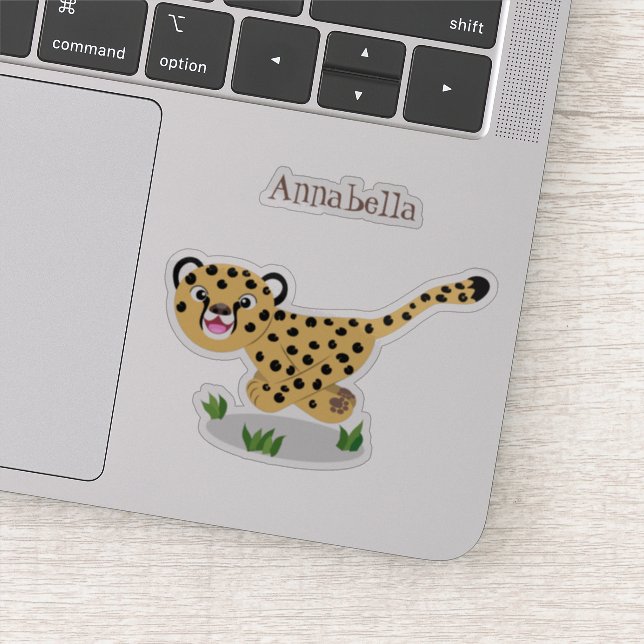 Cute baby cheetah running cartoon illustration sticker (Detail)