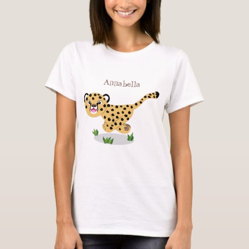 Cute baby cheetah running cartoon illustration T_Shirt