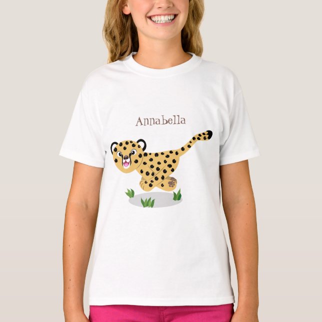 Cute baby cheetah running cartoon illustration T-Shirt (Front)