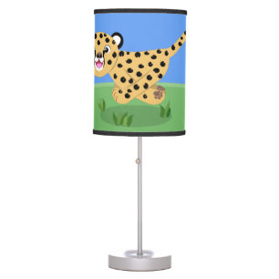 Cute baby cheetah running cartoon illustration table lamp