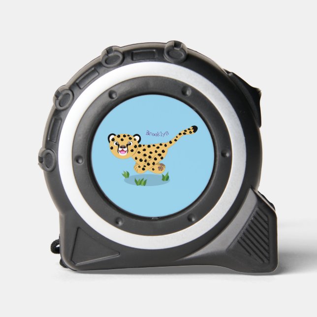 Cute baby cheetah running cartoon illustration tape measure (Front)