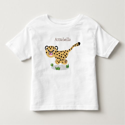 Cute baby cheetah running cartoon illustration toddler t_shirt