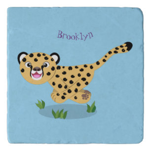 Cute baby cheetah running cartoon illustration trivet