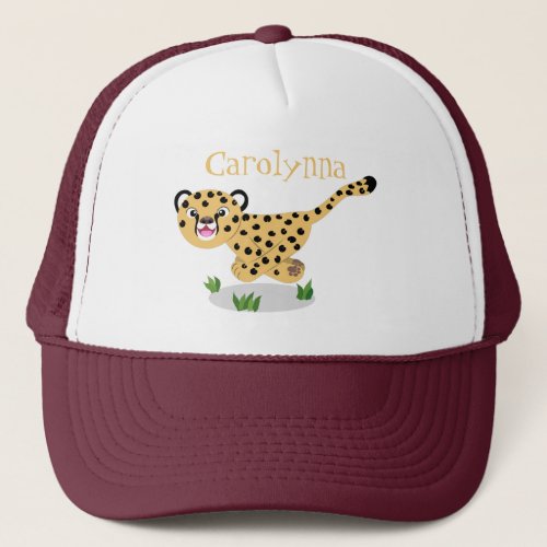Cute baby cheetah running cartoon illustration trucker hat