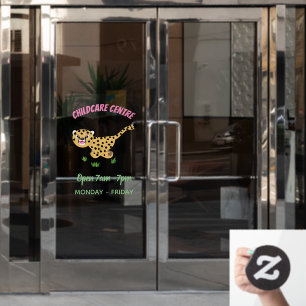 Cute baby cheetah running cartoon illustration window cling