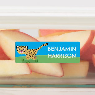 Cute baby cheetah running cartoon personalized labels