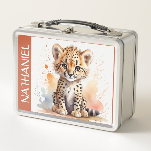 Cute Baby Cheetah School Gift Library Custom  Metal Lunch Box