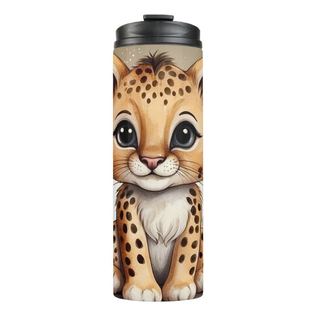 Cute Baby Cheetah Watercolor Illustration  Thermal Tumbler (Front)