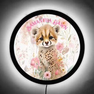 Cute Baby Cheetah with Spring Flowers Night-Light