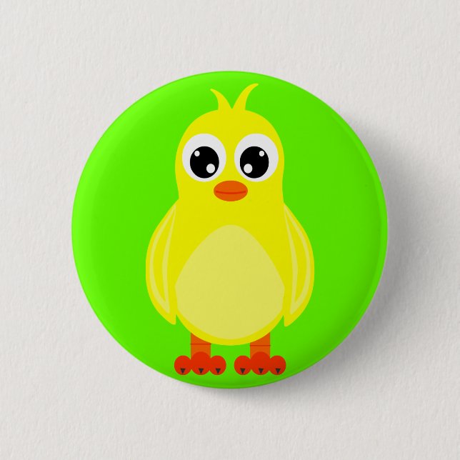 Cute Baby Chick Cartoon Button (Front)