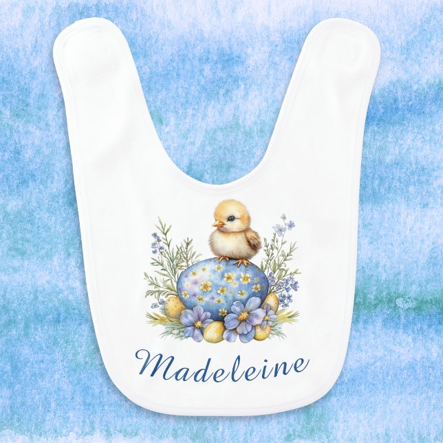 Cute Baby Chick Easter Egg Blue Yellow Monogram Bib (Creator Uploaded)