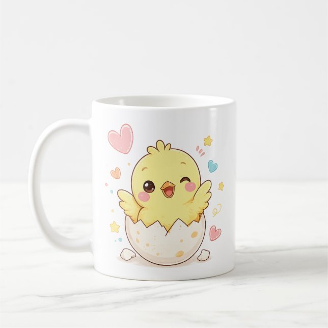 Cute Baby Chick Hatching from Egg Personalized Mug (Left)